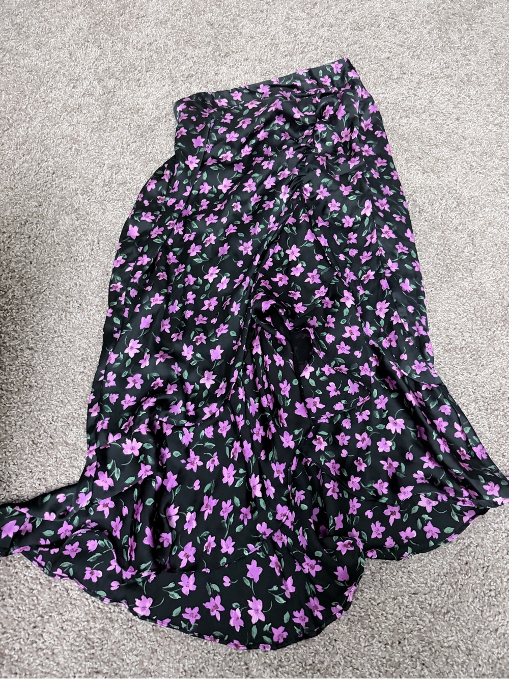 Bershka Black Maxi Skirt with Pink Floral Print - Picture 1 of 4
